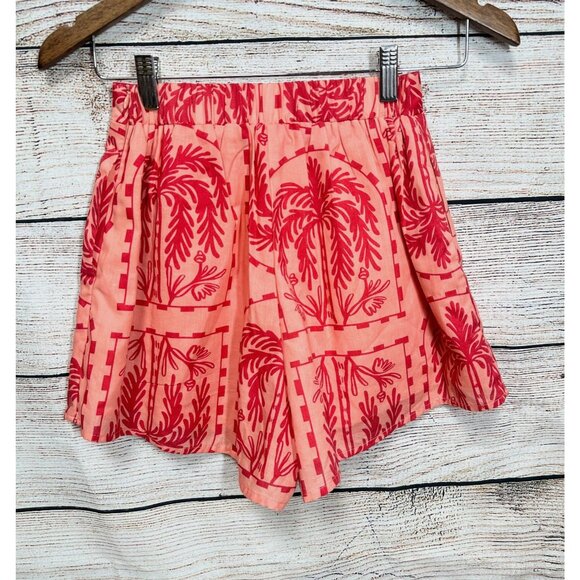 Petal & Pup Button-Up Shirt & Shorts Set Womens XS Peach Palms Taylor Cotton - Picture 9 of 16